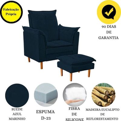 Poltrona De Amamentação Com Puff Quarto De Bebê Anny Suede Azul Marinho