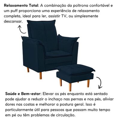 Poltrona De Amamentação Com Puff Quarto De Bebê Anny Suede Azul Marinho