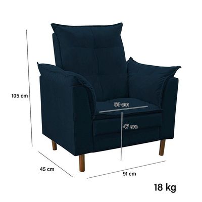 Poltrona De Amamentação Com Puff Quarto De Bebê Anny Suede Azul Marinho