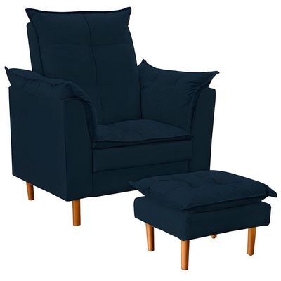 Poltrona De Amamentação Com Puff Quarto De Bebê Anny Suede Azul Marinho
