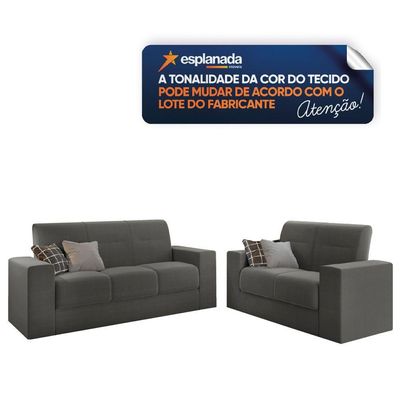 Conjunto De Sofá 2 E 3 Lugares Leon Veludo Mamflex Cinza