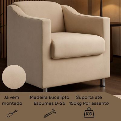 Poltrona Cadeira Sala Recepção Clinicas Auditórios Compacta Astra Cor Bege