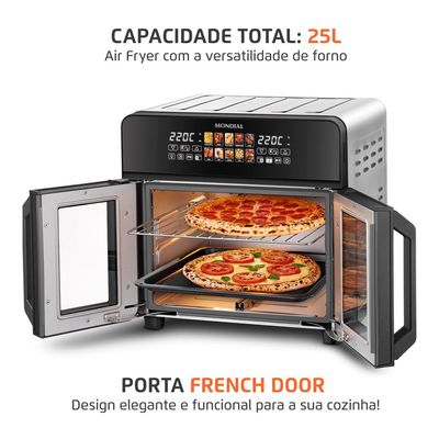 Air Fryer Forno 25L French Door Mondial Preto/Inox 2000W - AFDO-25L-FD 127V