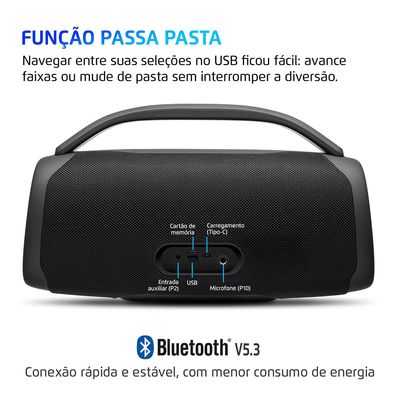 Caixa de Som Boombox Mondial Xsound- BX-100-BL - 100W-Bluetooth-Luzes Mic USB APP Bateria 14H SdCard Bivolt