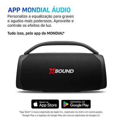 Caixa de Som Boombox Mondial Xsound- BX-100-BL - 100W-Bluetooth-Luzes Mic USB APP Bateria 14H SdCard Bivolt