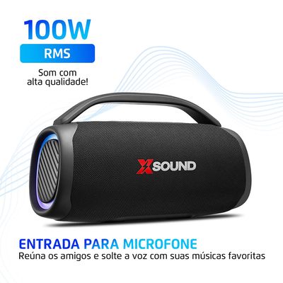 Caixa de Som Boombox Mondial Xsound- BX-100-BL - 100W-Bluetooth-Luzes Mic USB APP Bateria 14H SdCard Bivolt