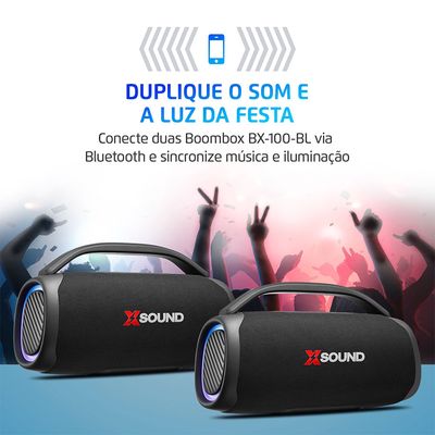 Caixa de Som Boombox Mondial Xsound- BX-100-BL - 100W-Bluetooth-Luzes Mic USB APP Bateria 14H SdCard Bivolt