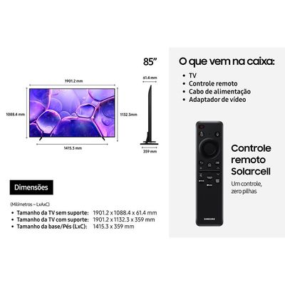 Smart TV 85 Polegadas U8600F 2025 Crystal UHD 4K Samsung UN85U8600FGXZD Preto / Bivolt