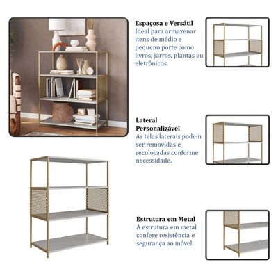 Estante Industrial Média Telada 77X38X94cm Arenas Dourado MDP P1024 Placa e Ponto