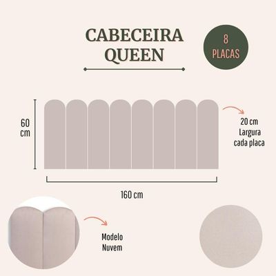 Cabeceira Queen Kit 8 Placas Modelo Nuvem - Suede Creme / Off White