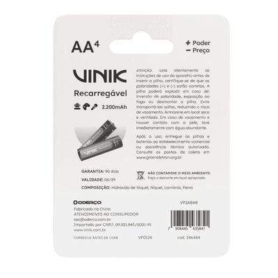Pilha Recarregável Aa C-4 - 2200mah 1.2v - Vp2ab4r