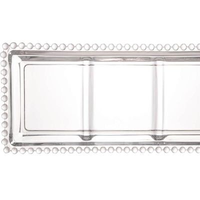 Petisqueira Cristal Wolff Pearl 3 Divisórias 30x13cm Incolor Petisco Relevo Mesa Posta