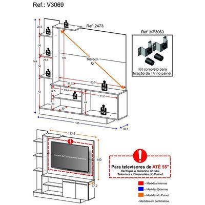 Estante Com Suporte Tv 55'' Denver Multimóveis V3069