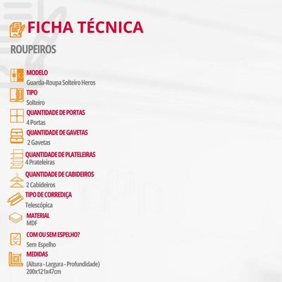 Guarda Roupa Solteiro Heros 4 Portas E 2 Gavetas Moderna Imbuia Com Grafite