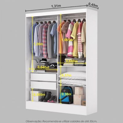 Guarda-roupa Belem 2 Portas De Correr 2 Gavetas Branco
