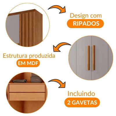 Guarda Roupa Casal Roma Mdf 6 Portas E 2 Gavetas Naturalle/off White