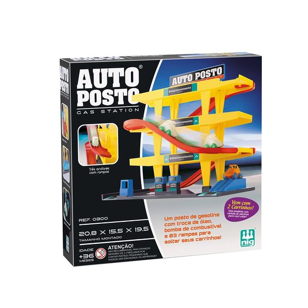 Brinquedo Auto Posto Nig com 2 Carros e Rampa de Acesso