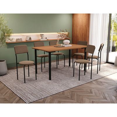 Conjunto Mesa com 6 Cadeiras Kappesberg Crome CMC1002 Preto/Bege