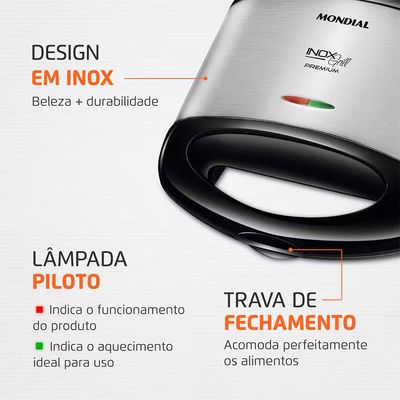 Sanduicheira Grill S-07 800W Potência Mondial Preto / 220V