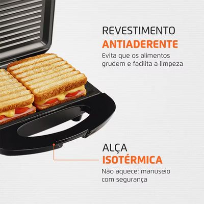Sanduicheira Grill S-07 800W Potência Mondial Preto / 220V