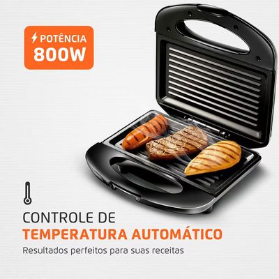 Sanduicheira Grill S-07 800W Potência Mondial Preto / 220V