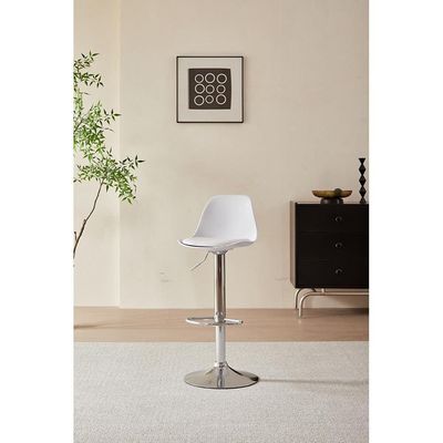 Banqueta Conthey Eiffel Design Eames Assento PP Base Madeira Branco