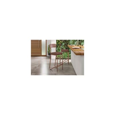 Banqueta Nagoia Aço Carbono Estofada Corano Marrom Espuma D20 Fabone Cobre