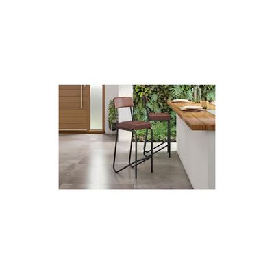 Banqueta Nagoia Aço Carbono Estofada Corano Marrom Espuma D20 Fabone Preto Fosco