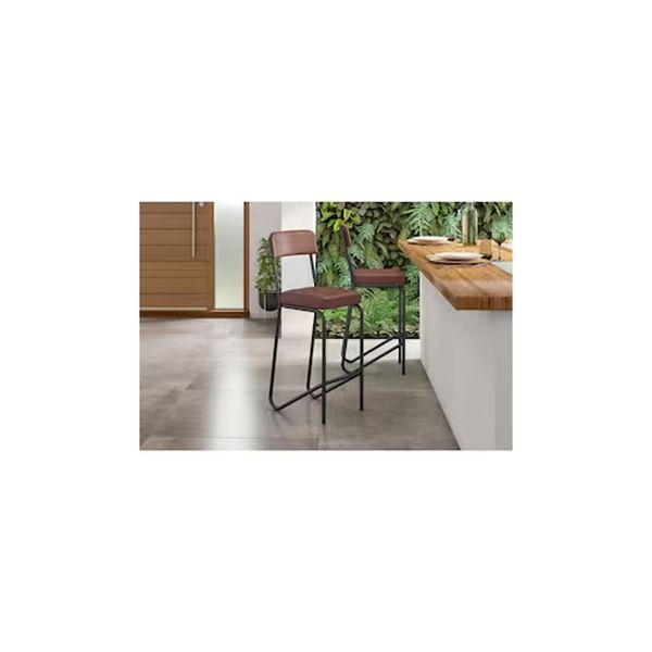 Banqueta Nagoia Aço Carbono Estofada Corano Marrom Espuma D20 Fabone Preto Fosco