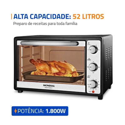 Forno Elétrico 52L Grand Family II Mondial Preto/Inox 1800W - FRN-52-B 127V