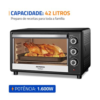 Forno Elétrico 42L Family II Mondial Preto/Inox 1600W - FRN-42-B 127V