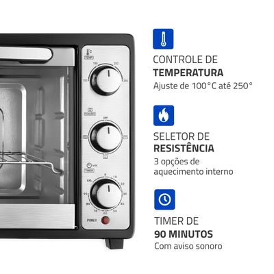 Forno Elétrico 52L Grand Family II Mondial Preto/Inox 1800W - FRN-52-B 127V
