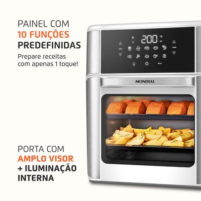 Fritadeira Air Fryer Forno Oven 12L Mondial Branco/Inox 2000W - AFON-12L-WI 127V