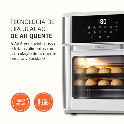 Fritadeira Air Fryer Forno Oven 12L Mondial Branco/Inox 2000W - AFON-12L-WI 127V
