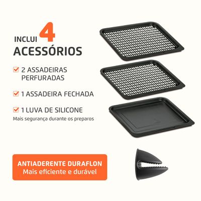 Fritadeira Air Fryer Forno Oven 12L Mondial Branco/Inox 2000W - AFON-12L-WI 127V