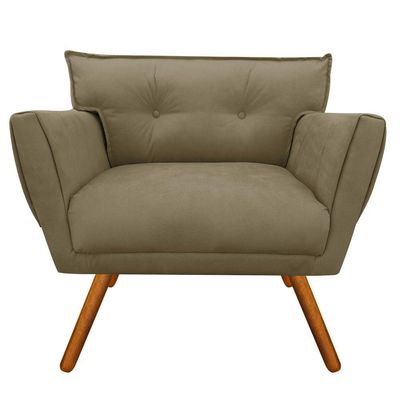 Kit 02 Poltronas Suede Pés Palito Castanho Marrom Rato