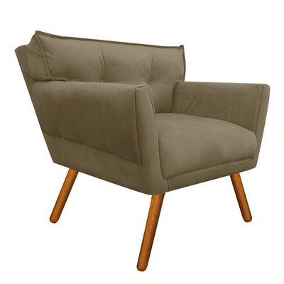 Kit 02 Poltronas Suede Pés Palito Castanho Marrom Rato