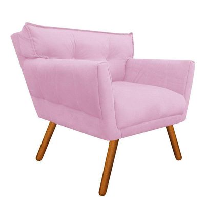 Poltrona Anitta Suede Rosa Bebê Pés Palito Castanho D´rossi