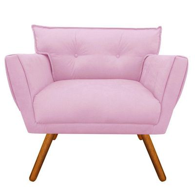Poltrona Anitta Suede Rosa Bebê Pés Palito Castanho D´rossi