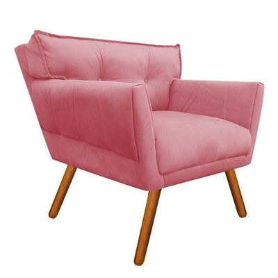 Poltrona Anitta Suede Rose Pés Palito Castanho D´rossi