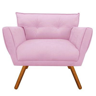 Kit 02 Poltronas Anitta Suede Rosa Bebê Pés Palito Castanho