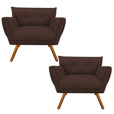 Kit 02 Poltronas Anitta Suede Marrom Pés Palito Castanho