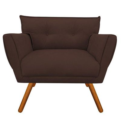 Kit 02 Poltronas Anitta Suede Marrom Pés Palito Castanho