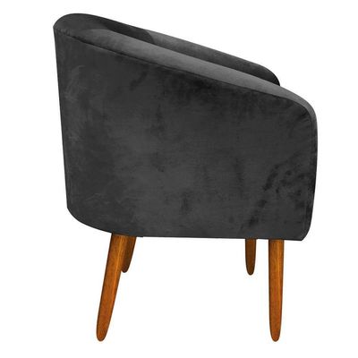 Kit 02 Poltronas Stella Suede Preto Pés Palito Castanho