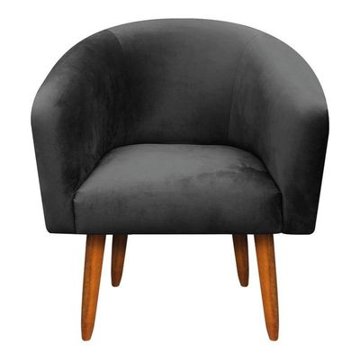 Kit 02 Poltronas Stella Suede Preto Pés Palito Castanho