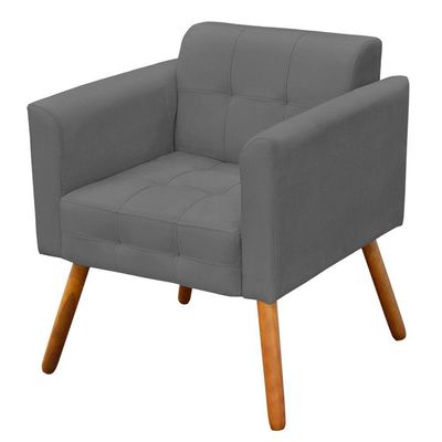 Poltrona Elisa Suede Grafite Pés Palito Castanho D´rossi