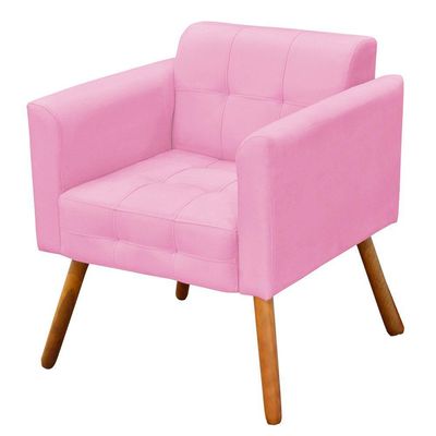 Poltrona Elisa Suede Rosa Bebê Pés Palito Castanho D´rossi