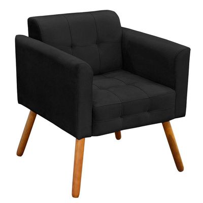 Poltrona Elisa Suede Preto Pés Palito Castanho D´rossi
