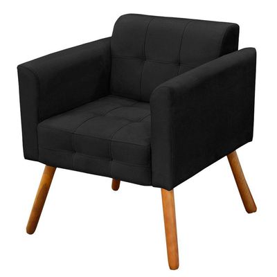 Poltrona Elisa Suede Preto Pés Palito Castanho D´rossi