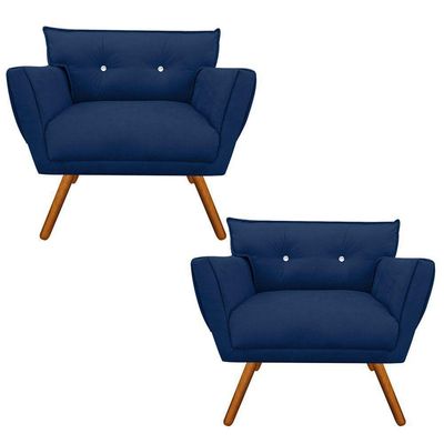 Kit 02 Poltronas Anitta Azul Com Strass Pés Palito Castanho